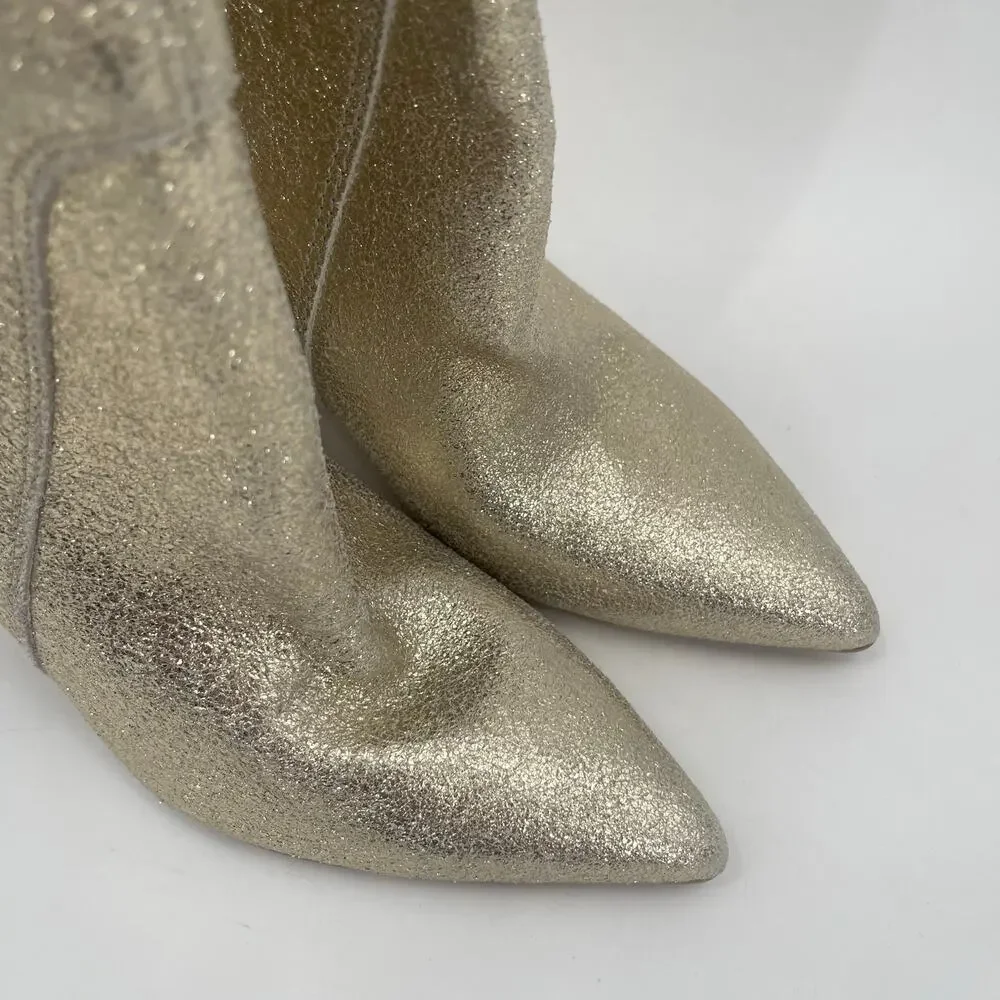 DOLCE VITA Nestly Boots Size 6.5 Gold Metallic Western Cowgirl Cowboy Suede NEW